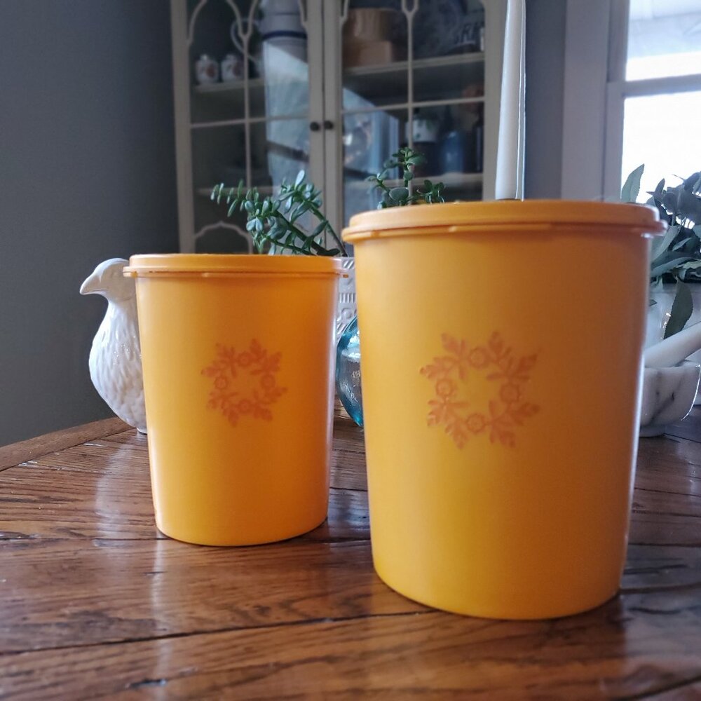 Vintage Tupperware | Servalier Storage Canisters | Orange Floral | 1970s